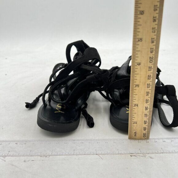 YDN Black Women Sexy Knee High Lace up Flats Fringe Low Heel Gladiator Strap - Picture 5 of 8